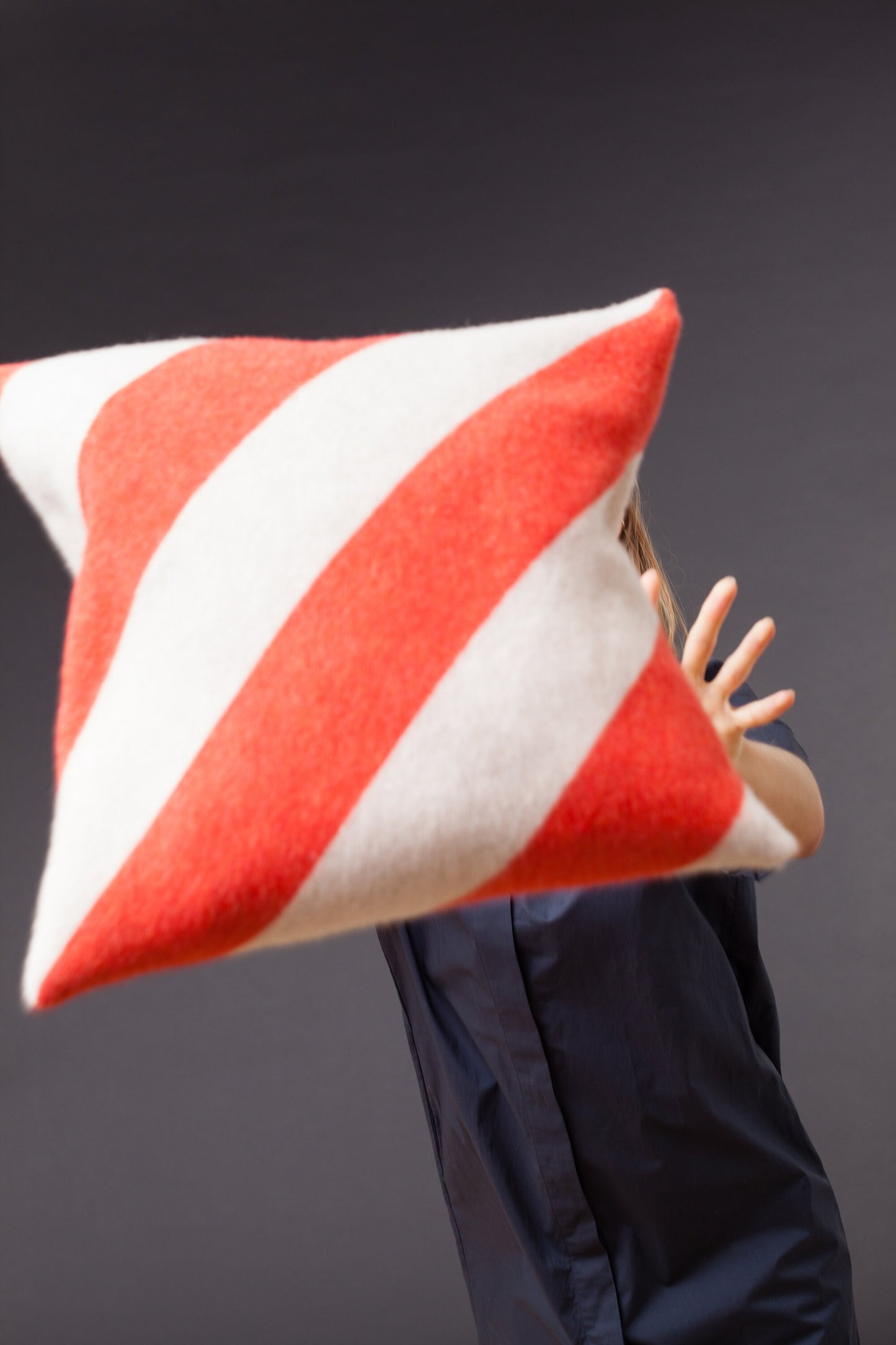 Cushion Cover Diagonal Red Beige Striped