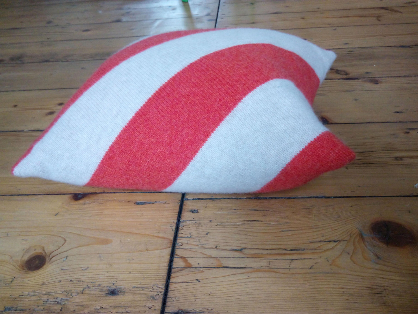 Cushion Cover Diagonal Red Beige Striped