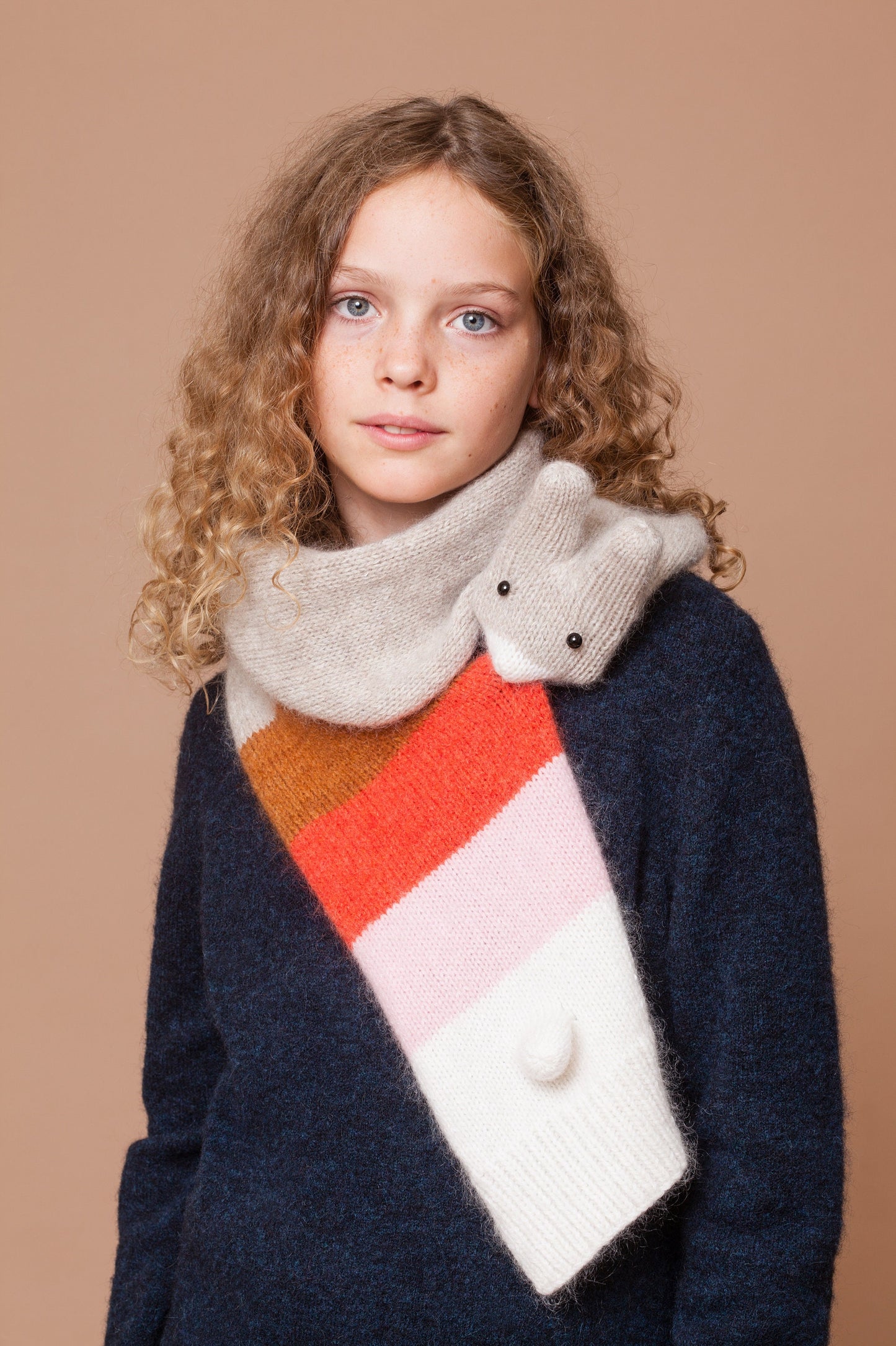 Knitted Rabbit Scarf with Stripes for Children